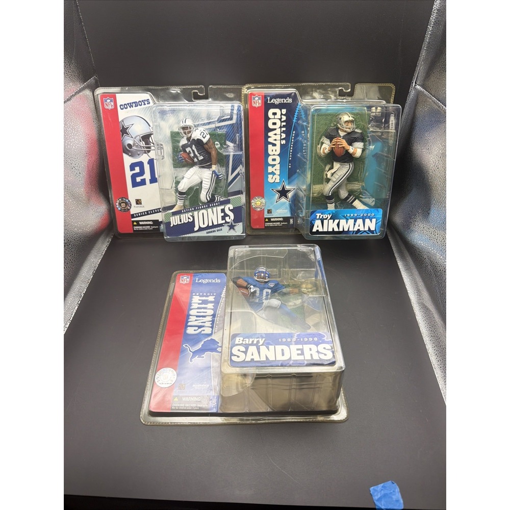McFarlane NFL Figure Lot Troy Aikman Barry Sanders Julius Jones Cowboys Lions
